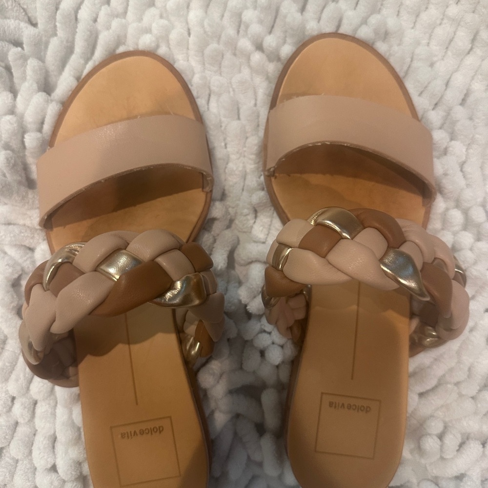 Dolce Vita Braided Slide Sandals in Tan, Blush & Gold
